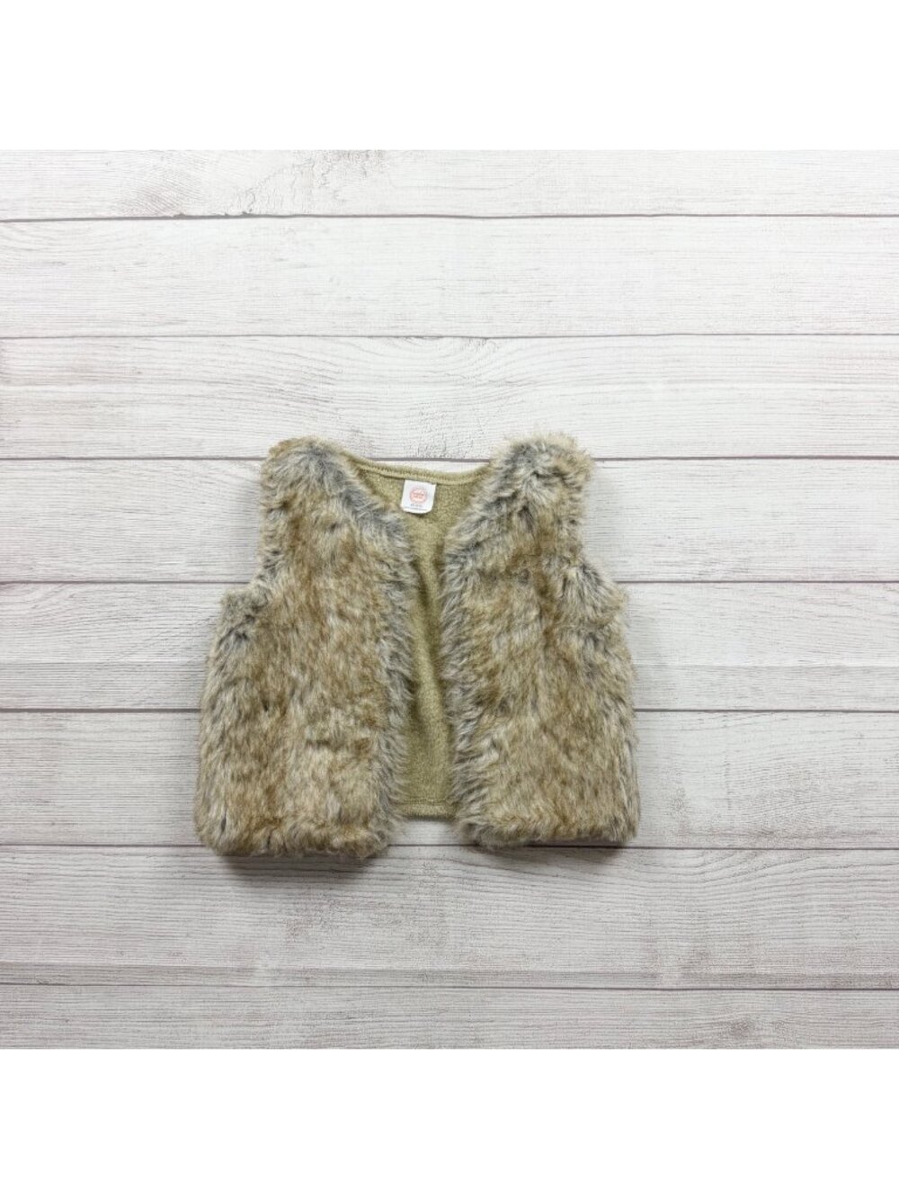 Wonder Nation Faux Fur Vest Girls Tan Brown Gray Fuzzy Sleeveless XS 4-5